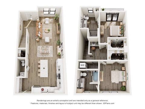 two floor plans of a bedroom and a living room
